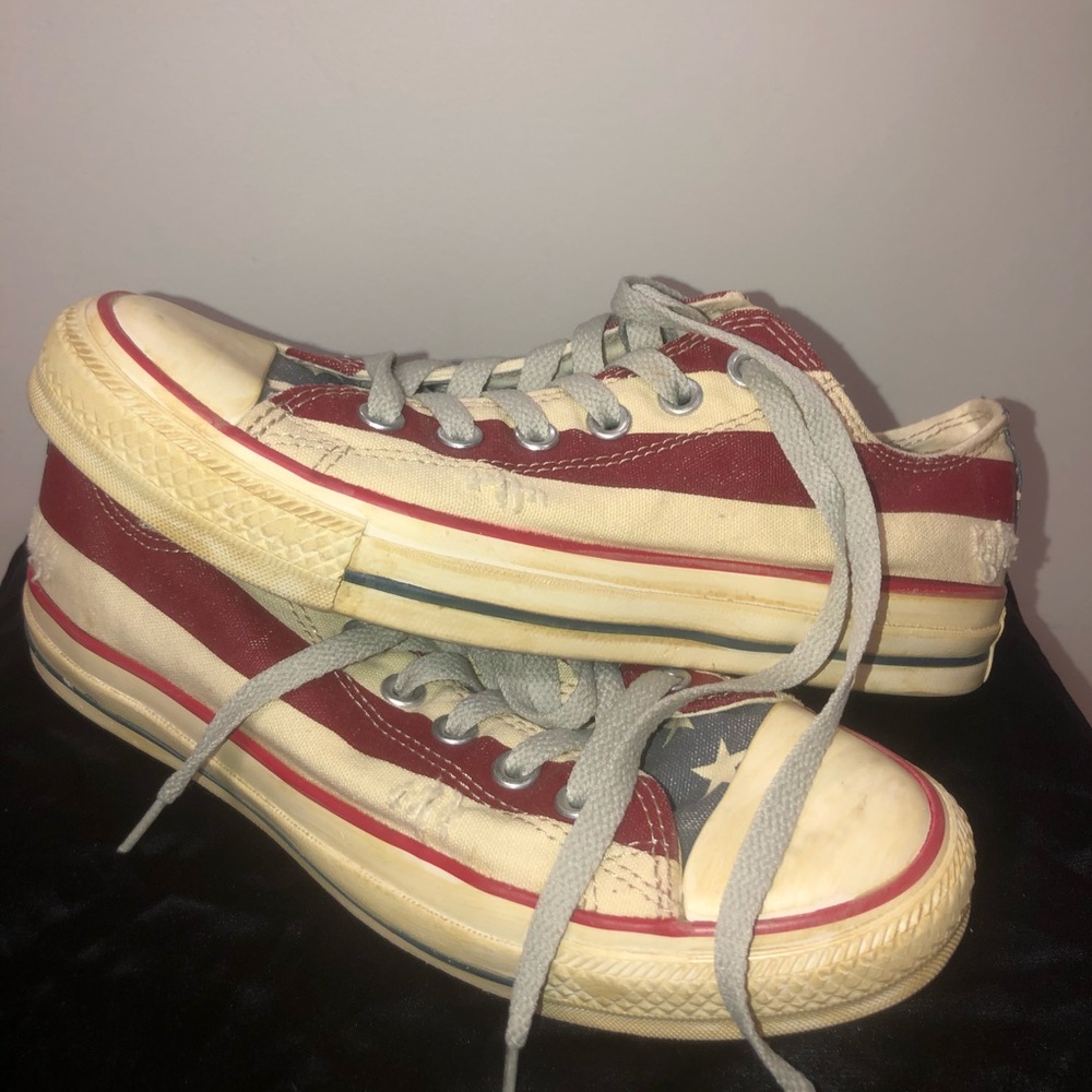 American Flag Distressed Off White Converse